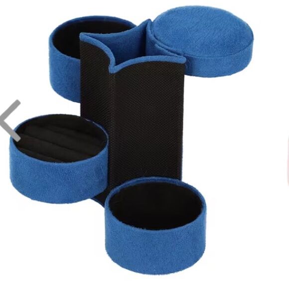 Blue Velvet Cylinder 3 Layer Jewelry Organizer - Picture 1 of 4